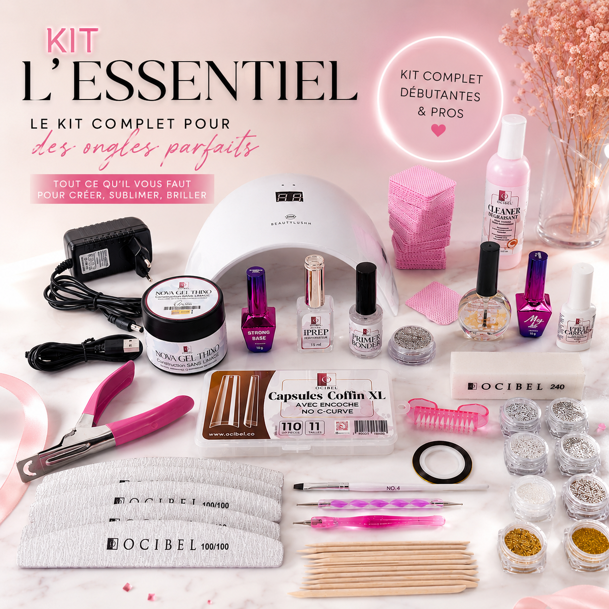 Kit Ongles Complet L’Essentiel OCIBEL – Kit Gel UV/LED Débutante & Pro