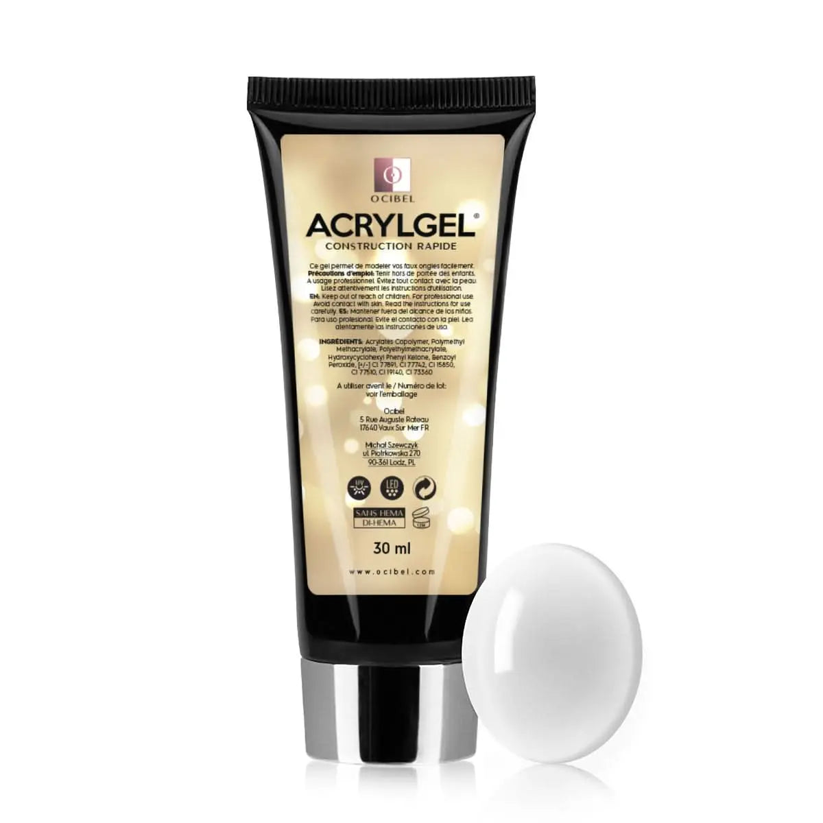 ✨ AcrylGel UV/LED 30g – Sans HEMA / DI-HEMA | Résultat Pro & Tenue Parfaite - Transparent OCIBEL