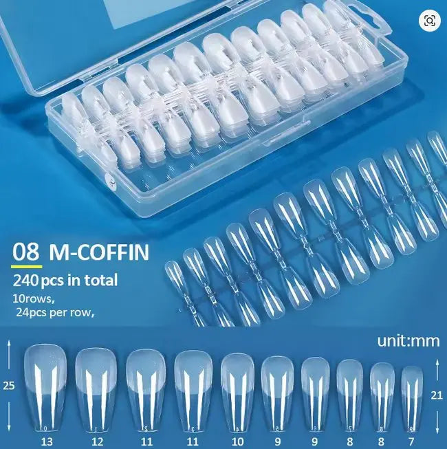 Boite de 240 Capsules Full Coffin M Prélimé Transparente pour Ongles OCIBEL