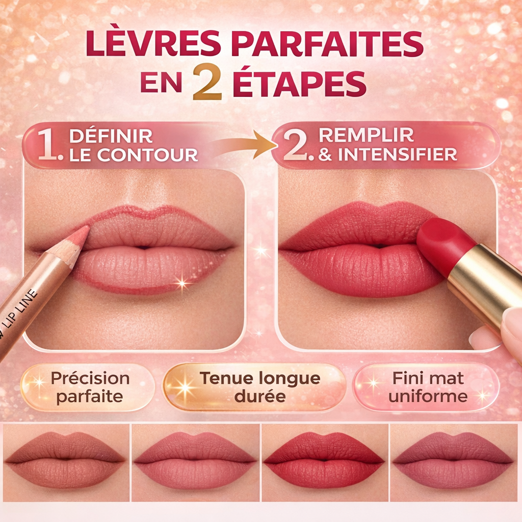 Lot de 4 Crayons + Rouge à Lèvres Mat 24H – Lipstick & Lip Liner Duo Longue Tenue Waterproof Effet Mat Lèvres Parfaites OCIBEL