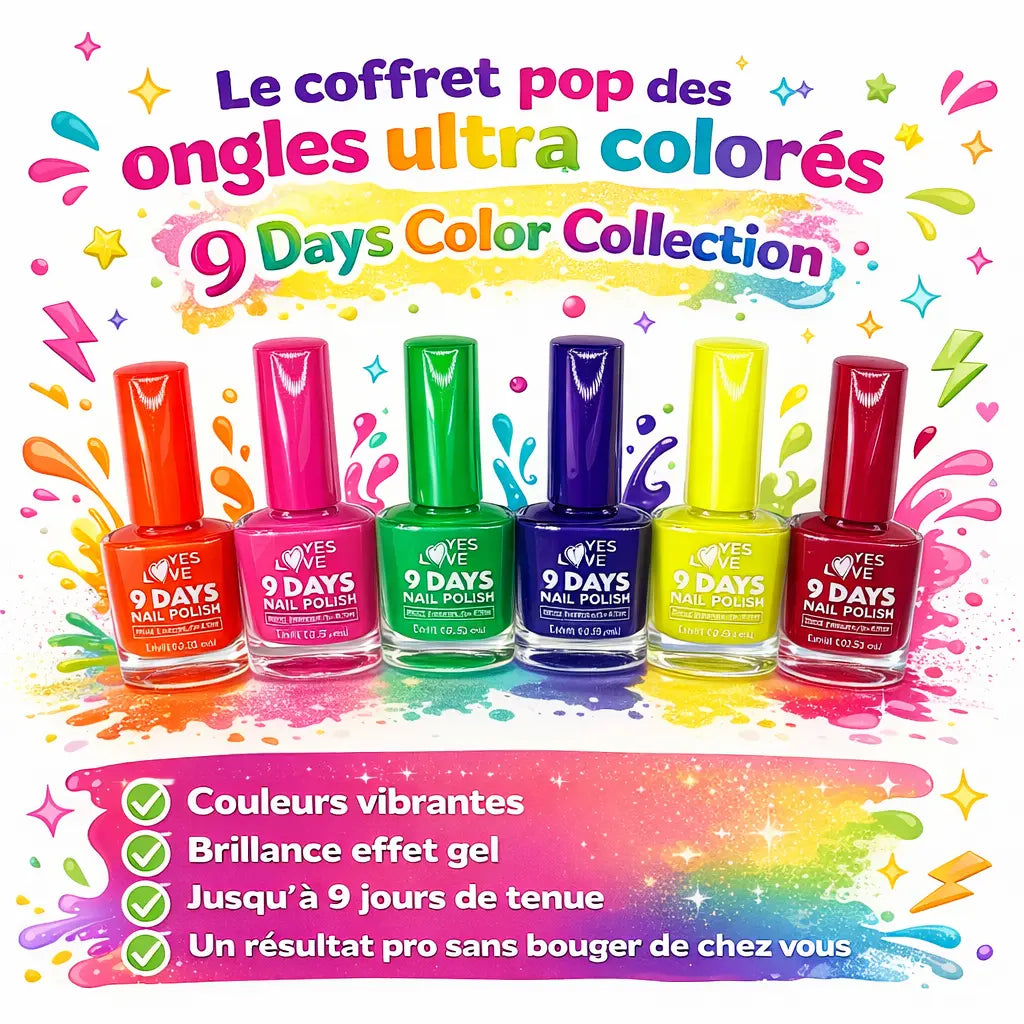 Lot de 6 Vernis à Ongles Colorés 6 x 13 ml – Effet Gel Brillant – Tenue 9 Jours – Séchage Rapide – Couleurs Vives – Finition Professionnelle OCIBEL