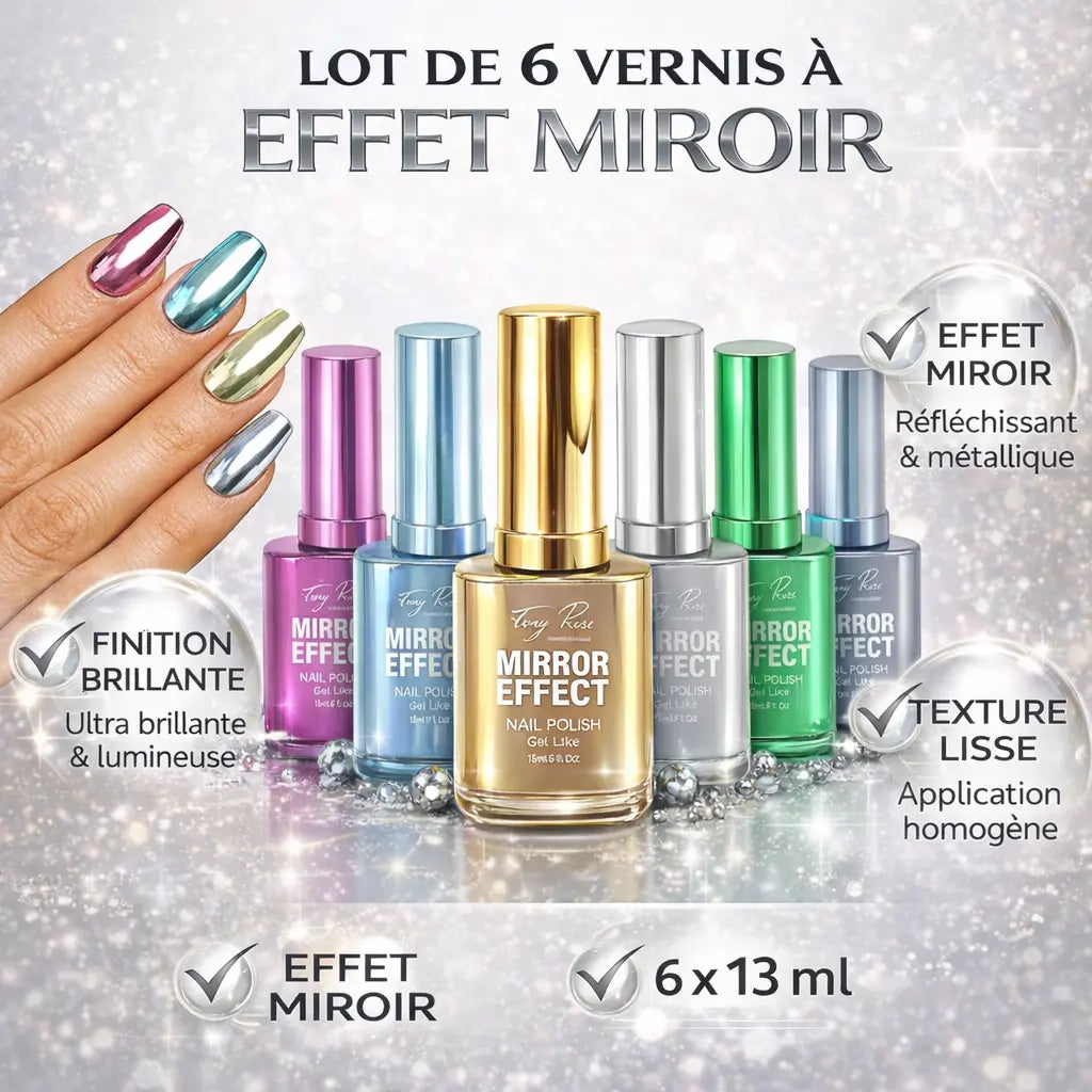 Lot de 6 Vernis à Ongles Effet Miroir 6 x 13 ml – Finition Chrome Ultra Brillante, Longue Tenue & Résistant OCIBEL