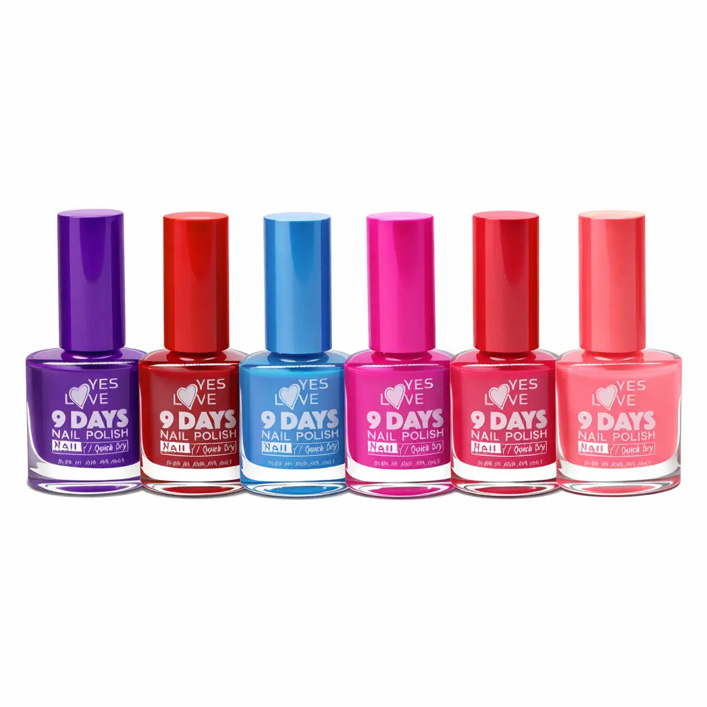 Lot de 6 vernis à ongles couleurs vives – effet brillant – séchage rapide – tenue jusqu’à 9 jours – palette pop tendance – 13 ml