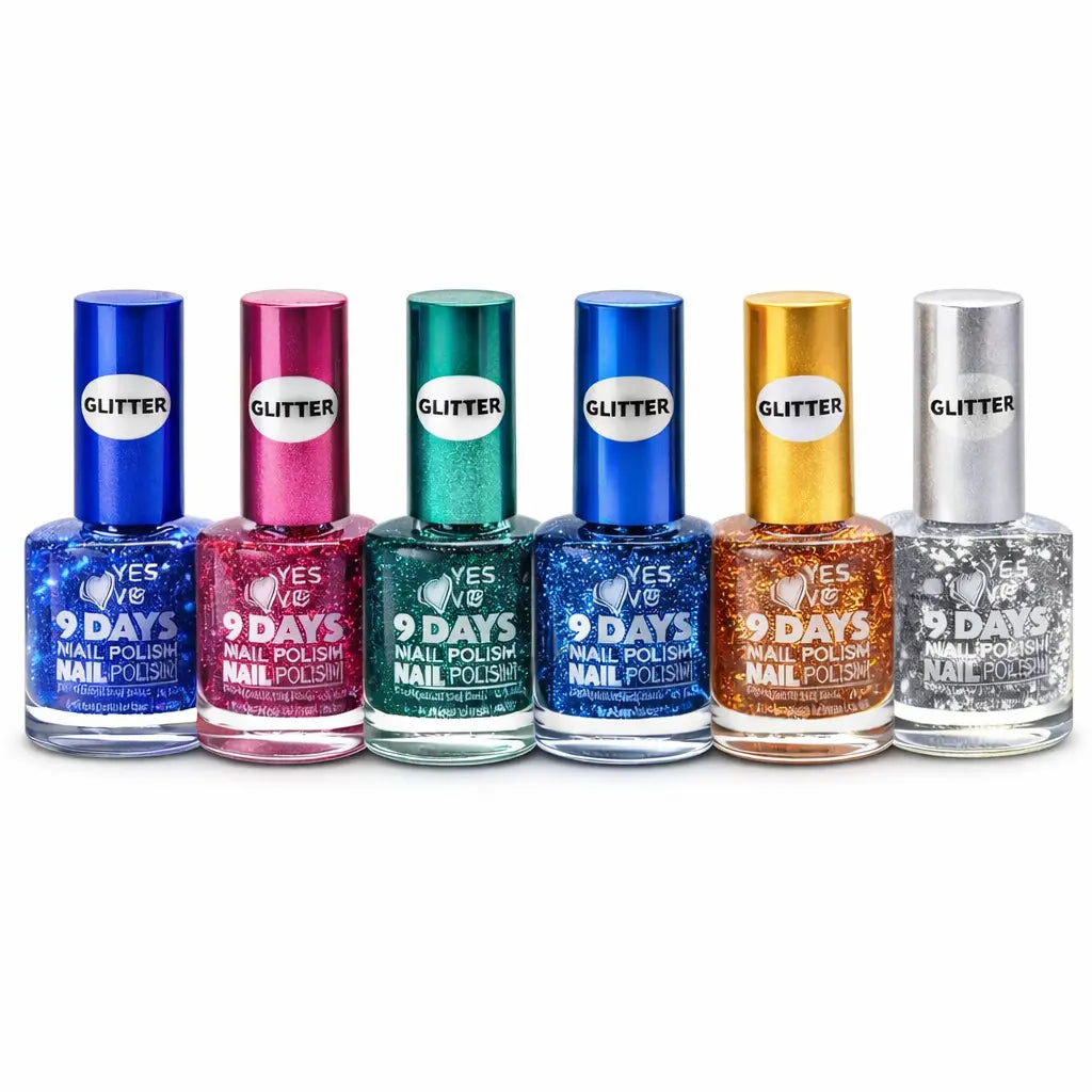 Lot de 6 vernis à ongles glitter – paillettes intenses multi couleurs – effet brillant extrême – séchage rapide – tenue jusqu’à 9 jours – 13 ml