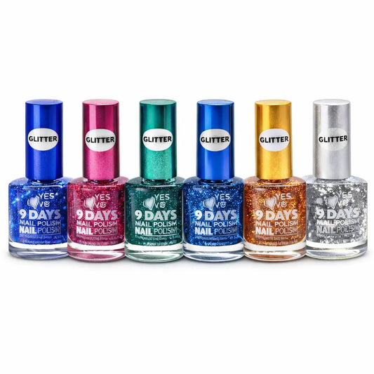 Lot de 6 vernis à ongles glitter – paillettes intenses multi couleurs – effet brillant extrême – séchage rapide – tenue jusqu’à 9 jours – 13 ml