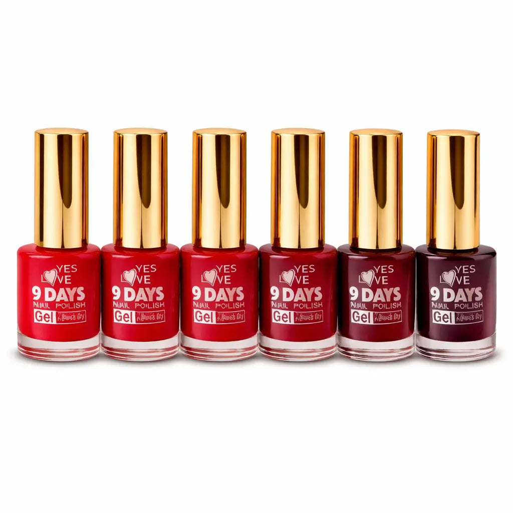 Lot de 6 vernis à ongles rouges – effet brillant intense – séchage rapide – tenue jusqu’à 9 jours – rouge glamour professionnel – 13 ml
