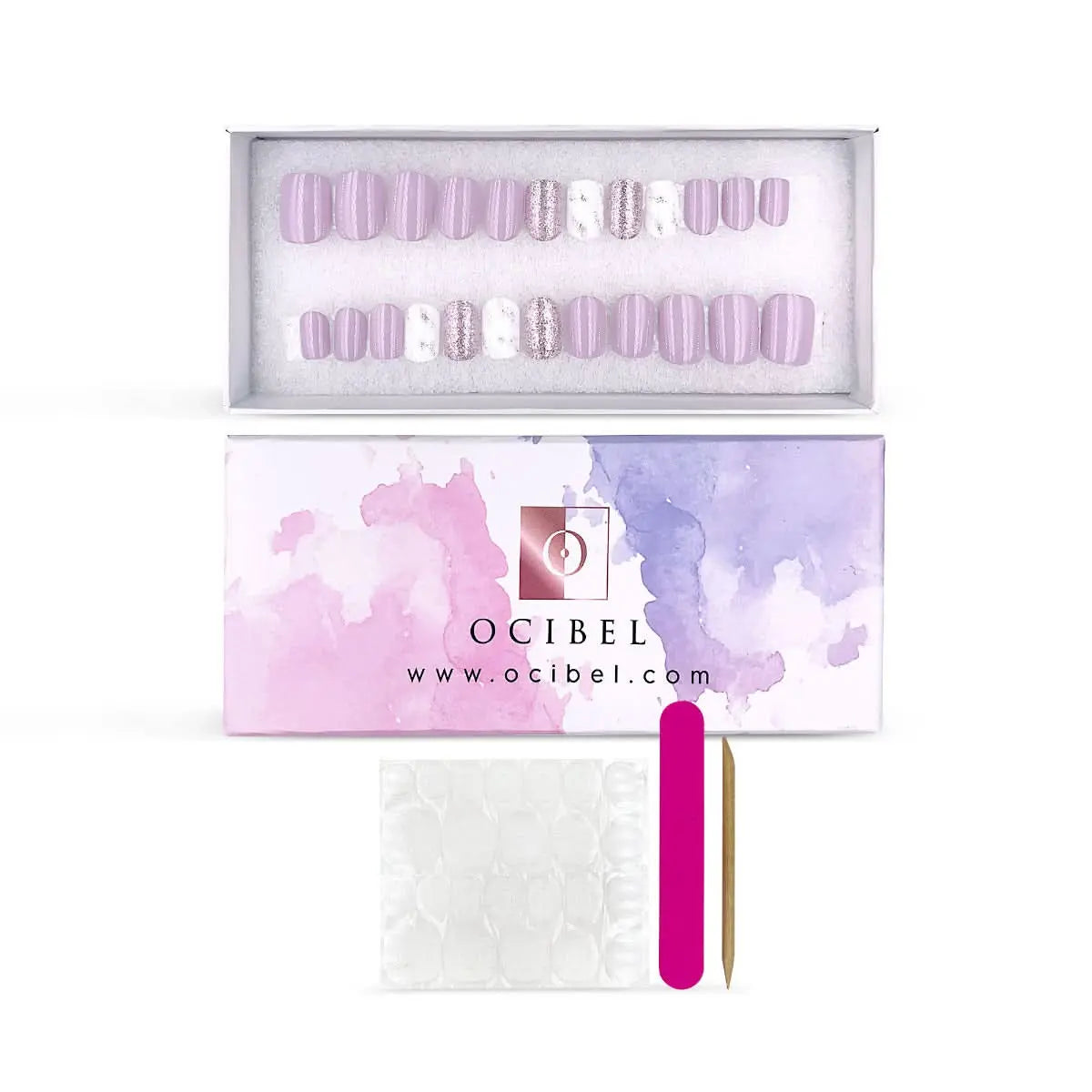 Press On Nails Faux Ongles Réutilisables - Extra Short Carré Mauve OCIBEL