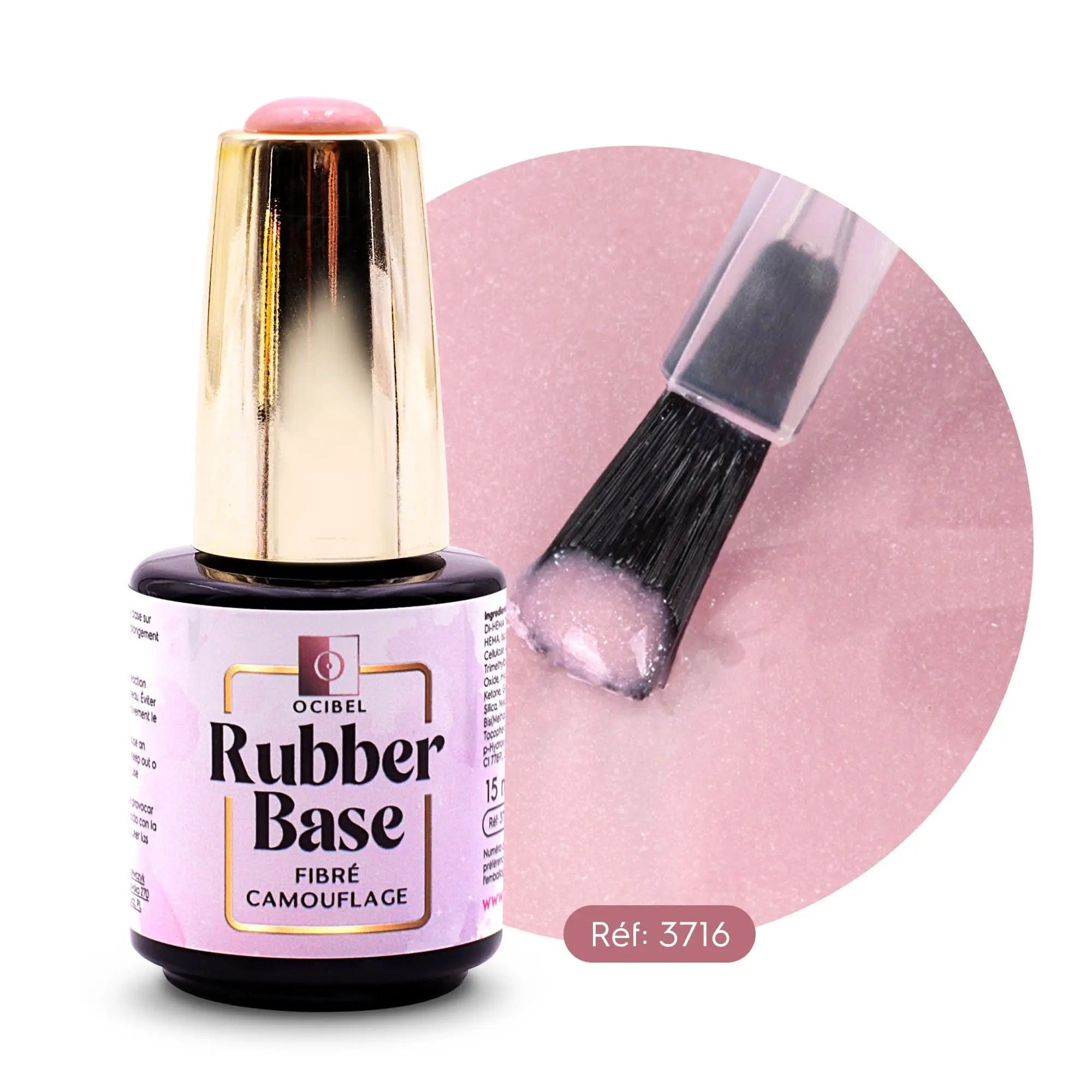 Rubber Base - Gummy Base UV / LED Fibré Camouflage Pailleté - 15 ml OCIBEL