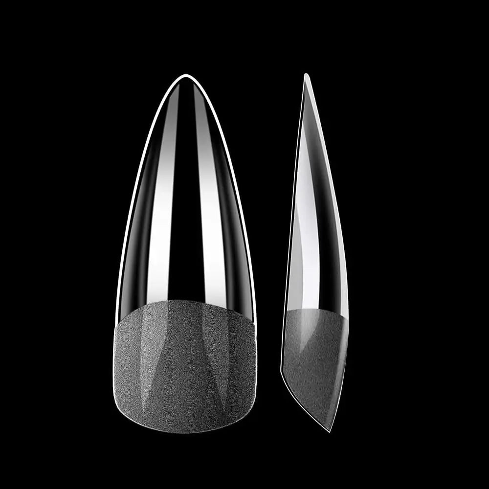 Soft Gel Nail Tips 504 Capsules Pose Américaine Demi-Mat Transparente 12 tailles - Long Stiletto OCIBEL