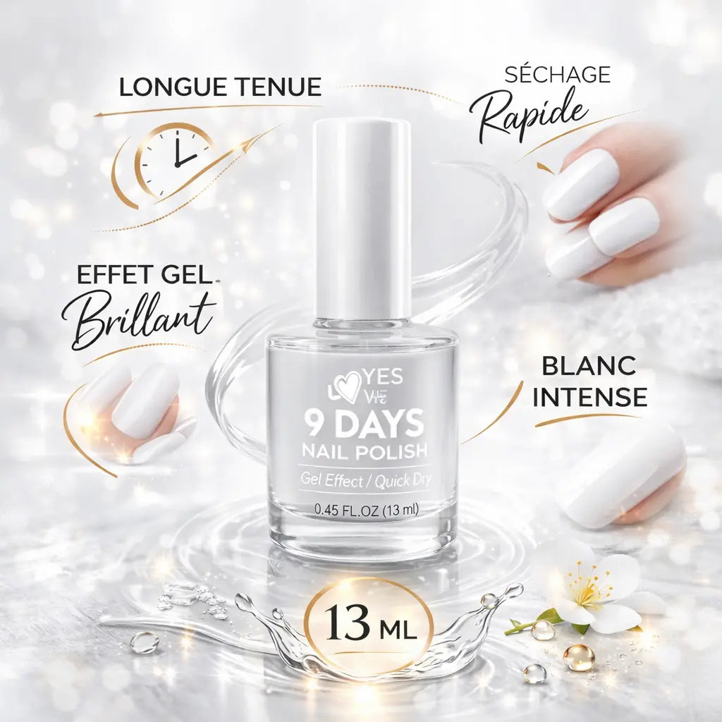 Vernis à ongles blanc 13 ml – Tenue jusqu’à 9 jours, séchage rapide à l’air, effet gel brillant, couleur blanche intense, finition professionnelle OCIBEL