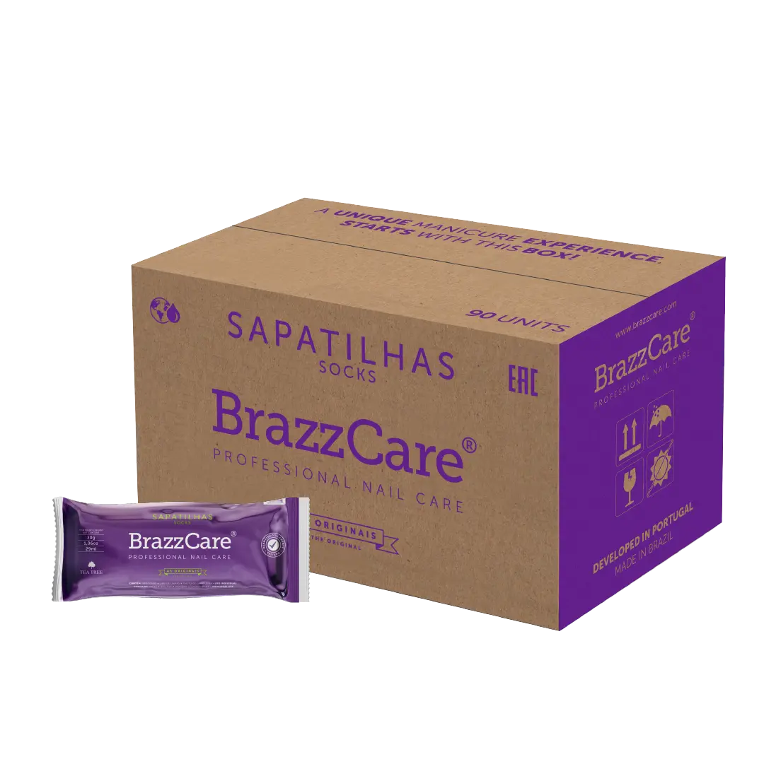 Carton 90 sachets BrazzCare BalbCare Socks Chaussette Pédicure Brésilienne inclus 1 Lime et Bâtonnet OCIBEL