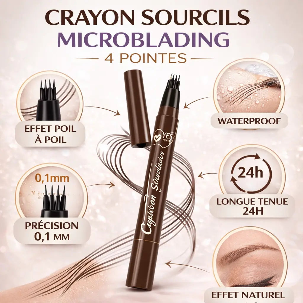 Crayon Sourcils Microblading 4 Pointes – Effet Poil à Poil Waterproof Longue Tenue 24H – Eyebrow Pen Haute Précision Medium Brown OCIBEL