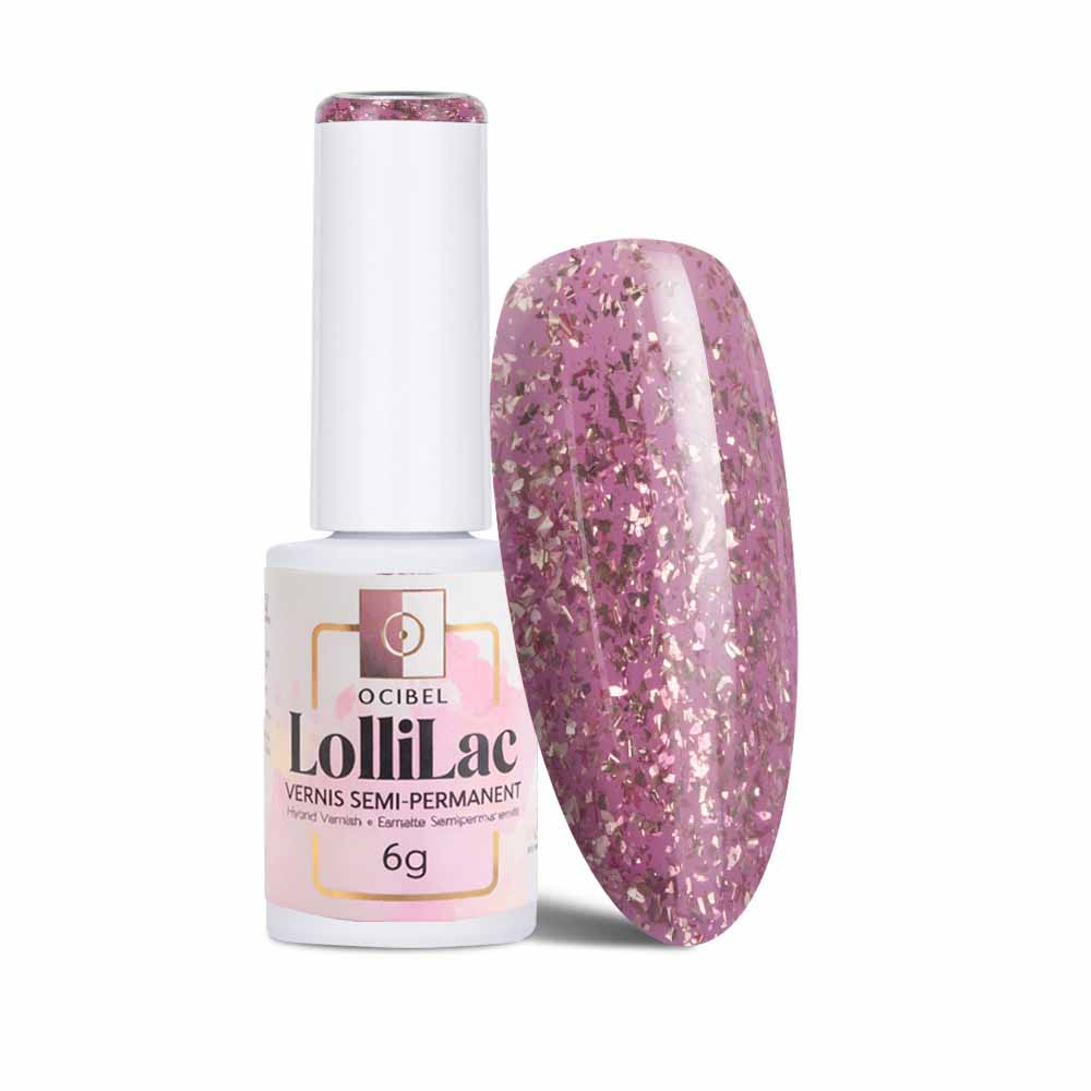 Vernis Semi Permanent UV / LED - Lilac Gold Flakes 6g OCIBEL